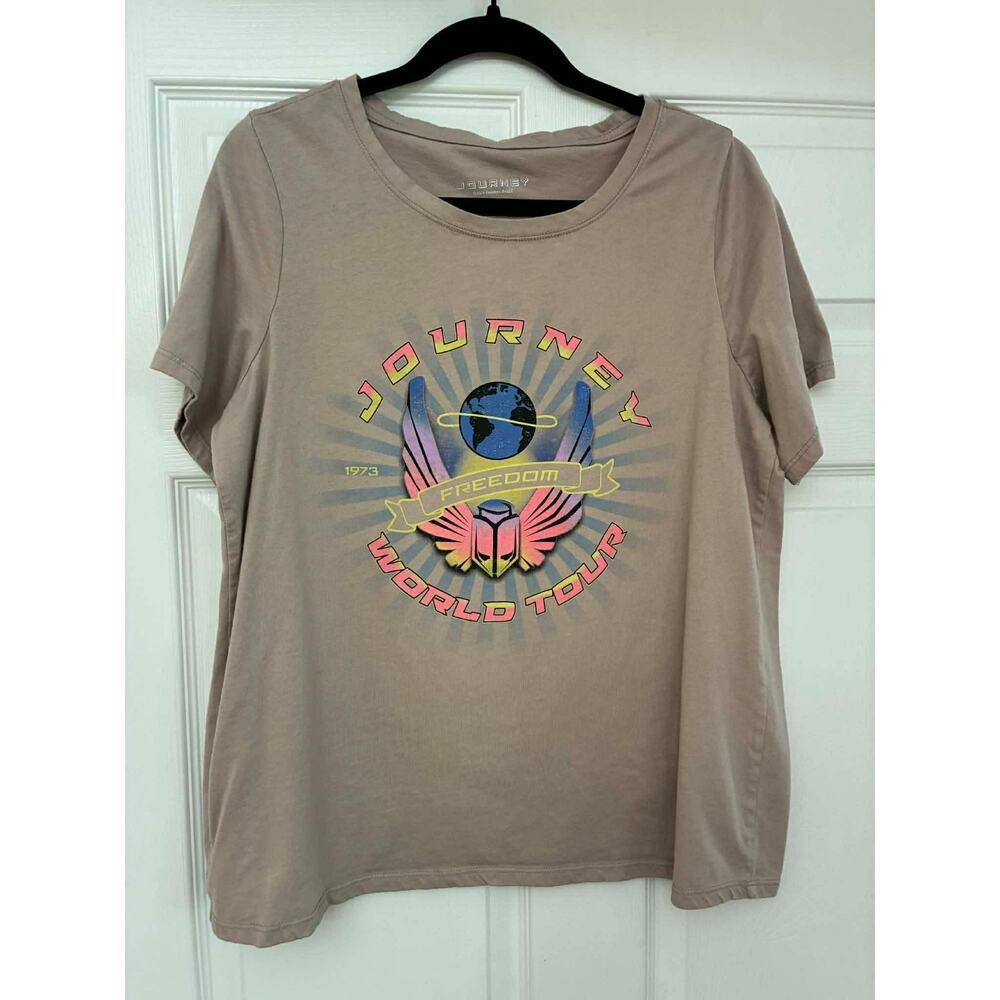 Journey‎ Freedom World Tour Graphic T-Shirt Women's OX Taupe Short Sleeve Tee